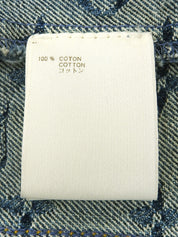 蓝棕色貂皮牛仔布字母图案夹克