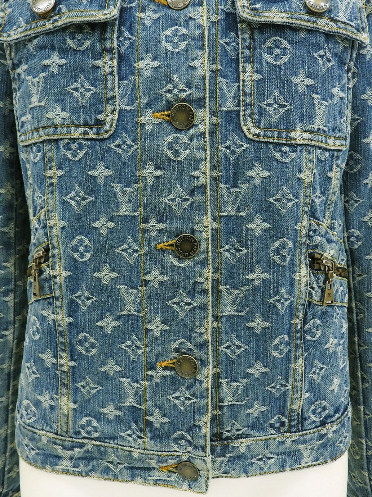 Mink fur denim monogram pattern jacket in blue/brown