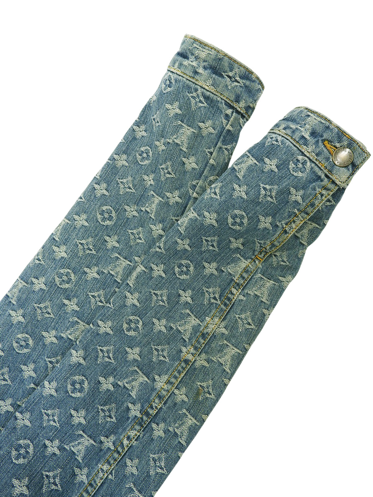 蓝棕色貂皮牛仔布字母图案夹克