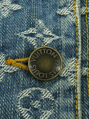 蓝棕色貂皮牛仔布字母图案夹克