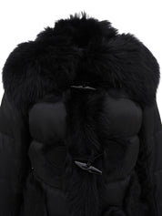 黑色羊皮毛粗呢大衣