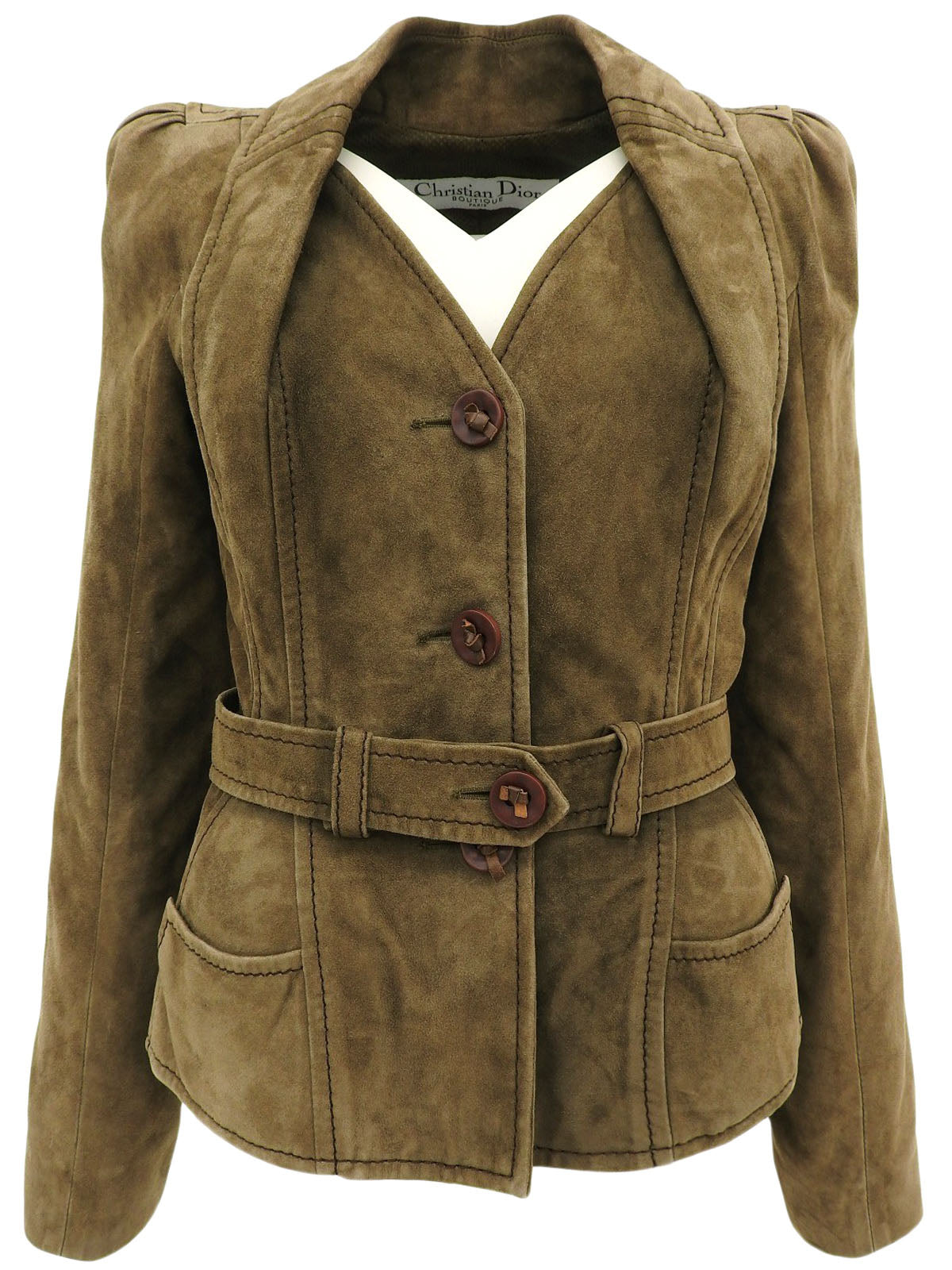 Khaki suede belted jacket
