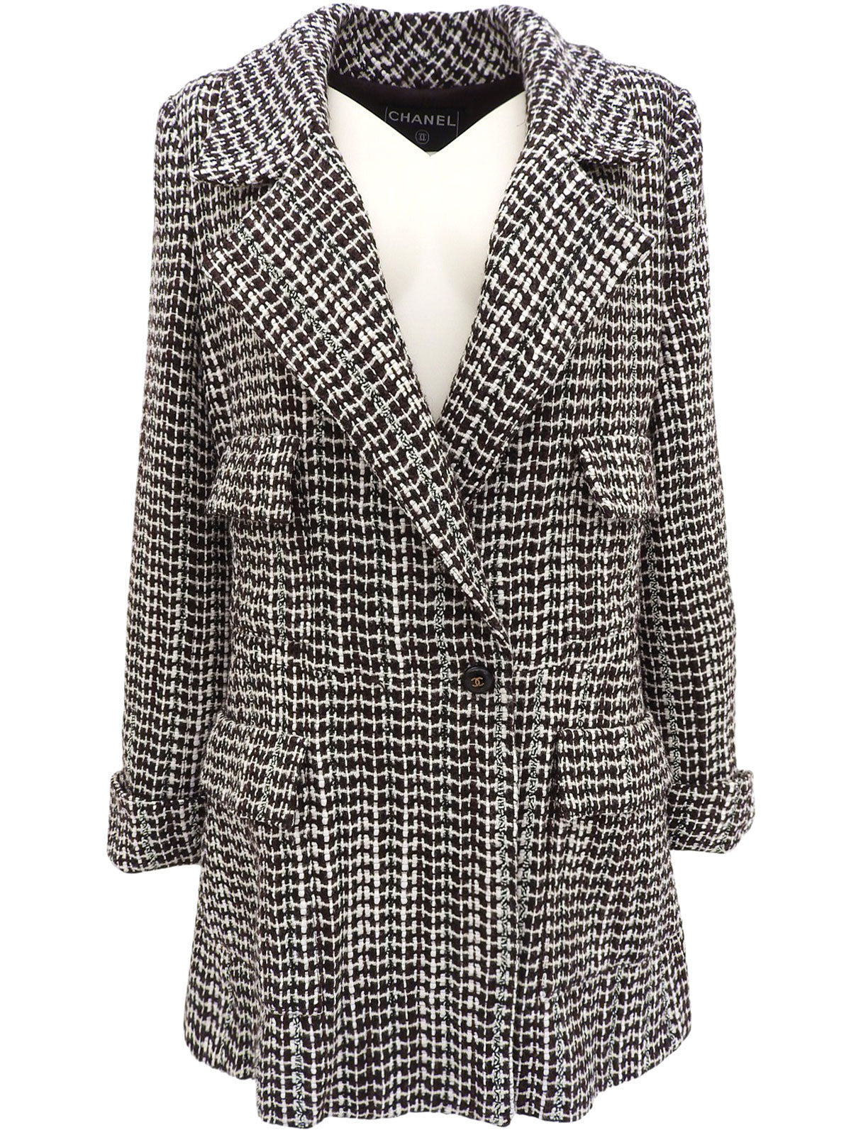 2001年製 ツイードCCマークボタンジャケット ブラウン/マルチ