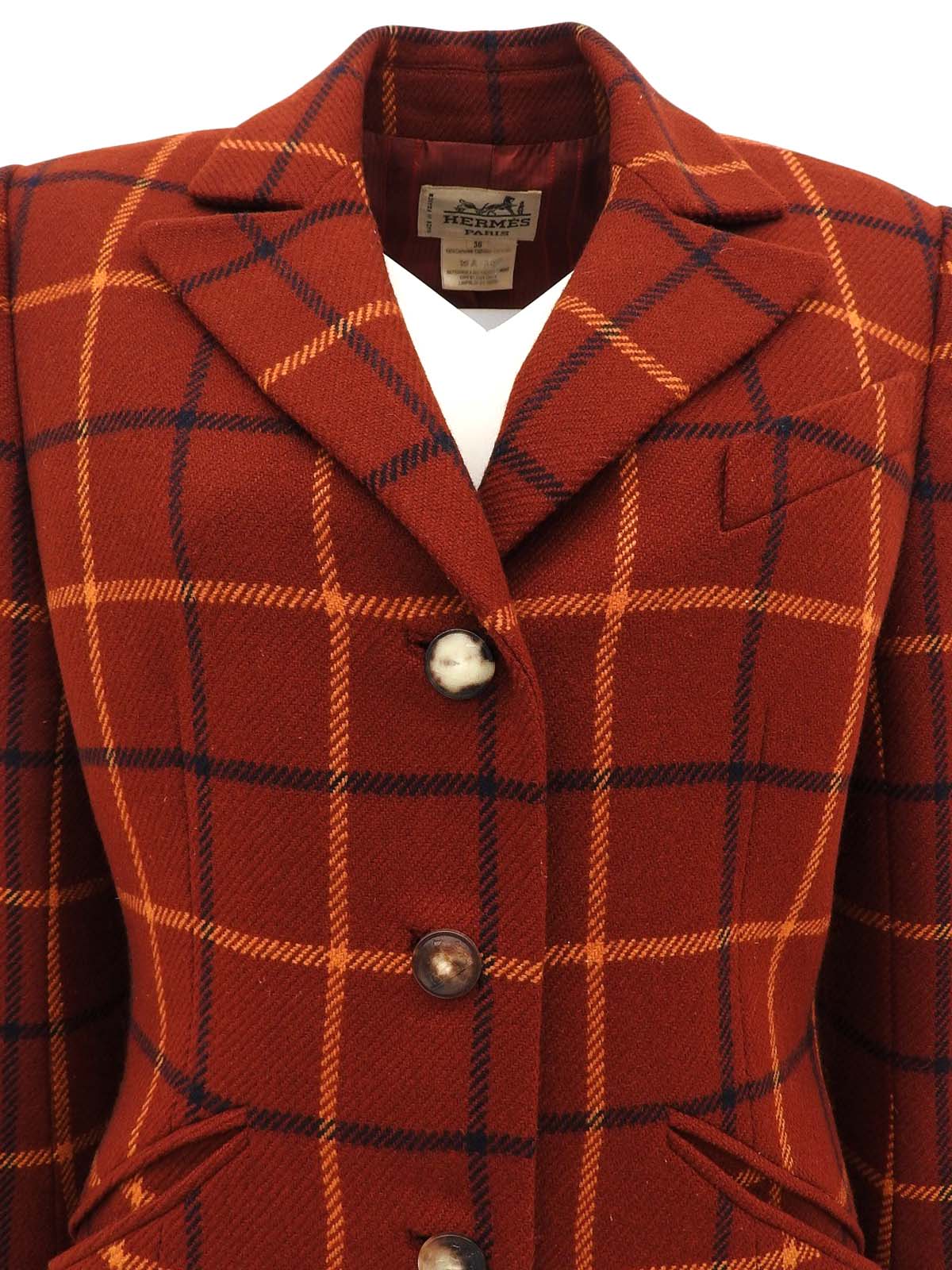 カシミアチェックパターンジャケット ブラウン/マルチ