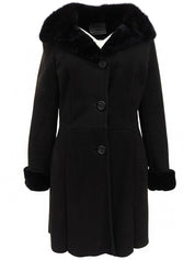 黑色羊毛貂毛领大衣