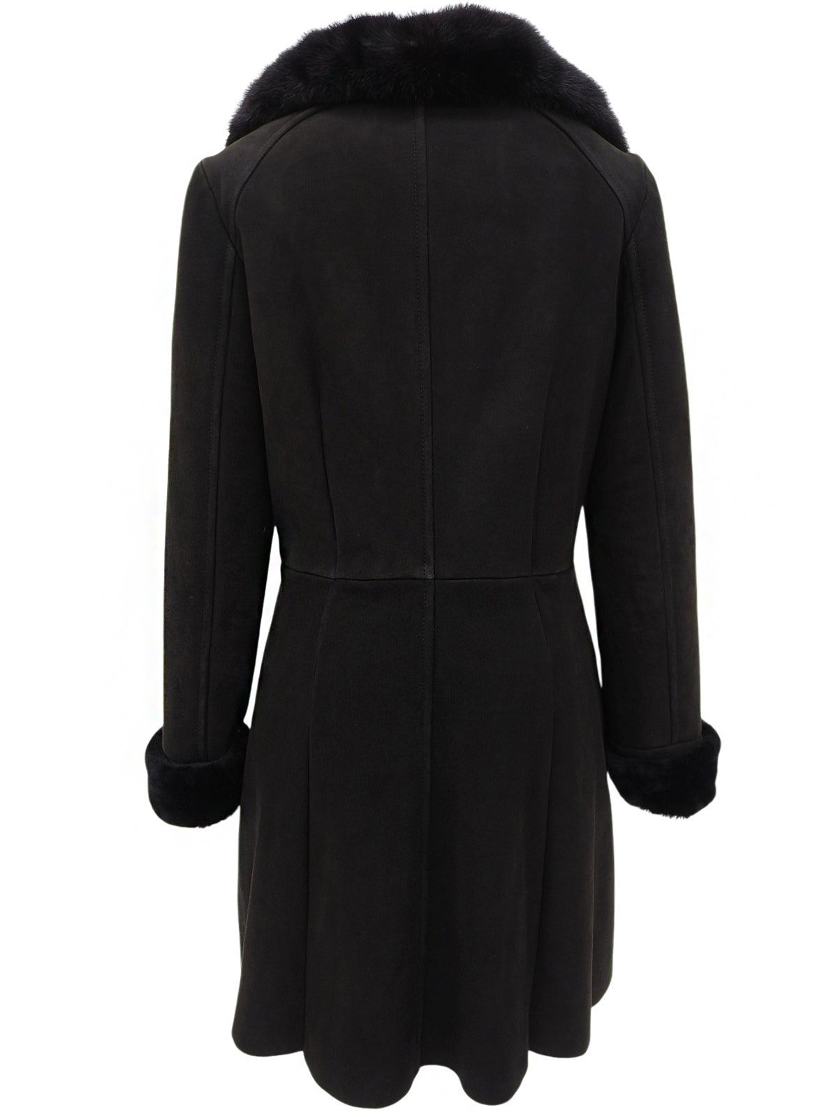 黑色羊毛貂毛领大衣