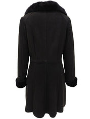 黑色羊毛貂毛领大衣