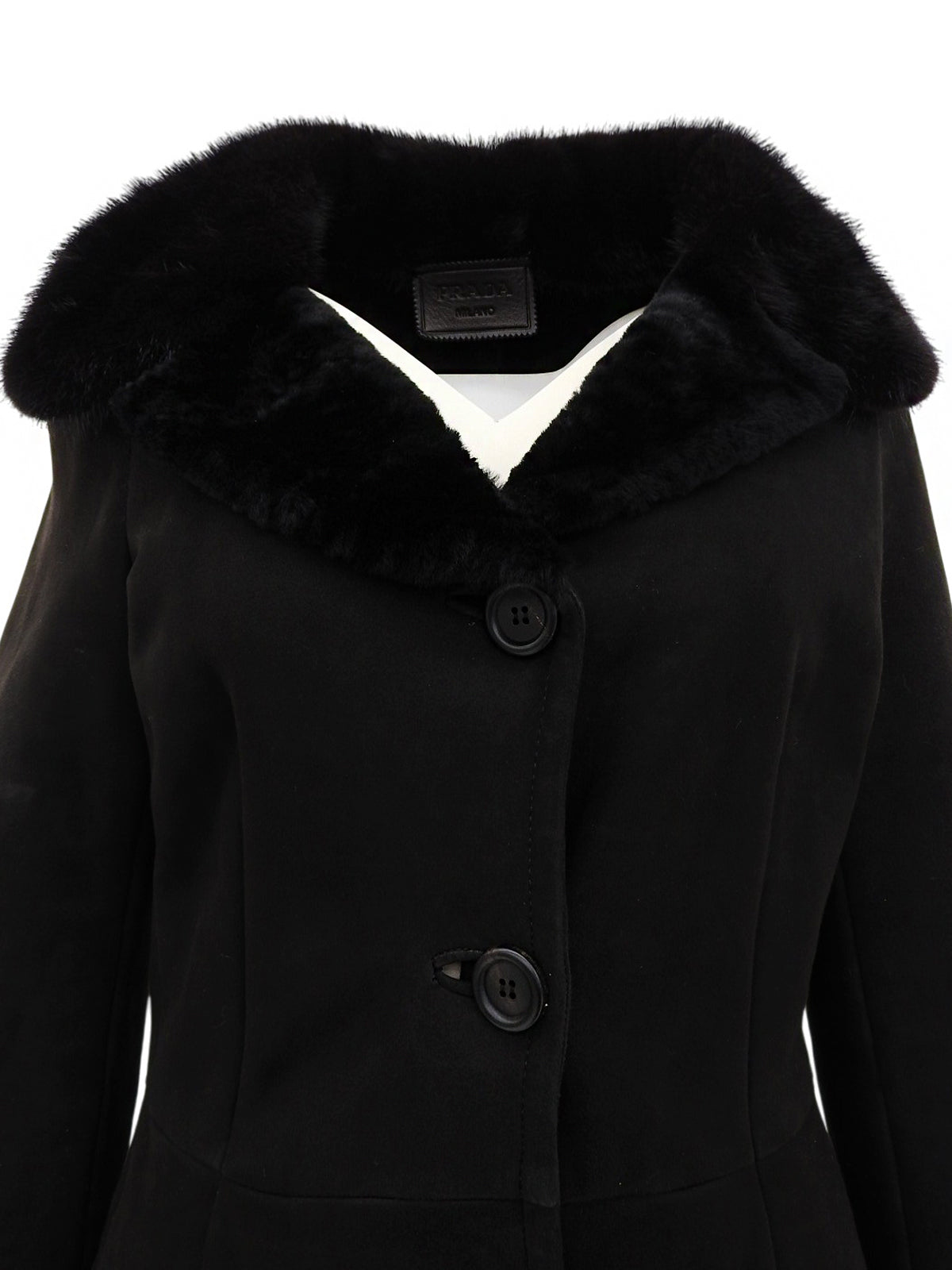 黑色羊毛貂毛领大衣