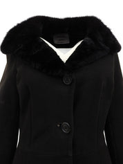 黑色羊毛貂毛领大衣