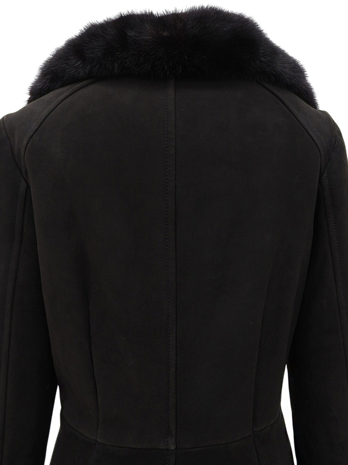 黑色羊毛貂毛领大衣