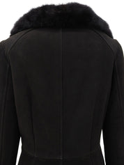 黑色羊毛貂毛领大衣