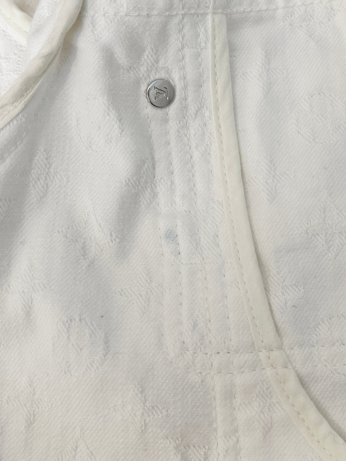 Denim Monogram Pattern Short Sleeve Jacket in White