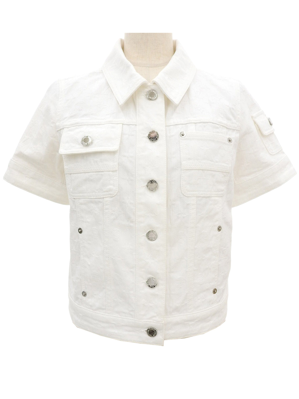Denim Monogram Pattern Short Sleeve Jacket in White