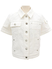 Denim Monogram Pattern Short Sleeve Jacket in White