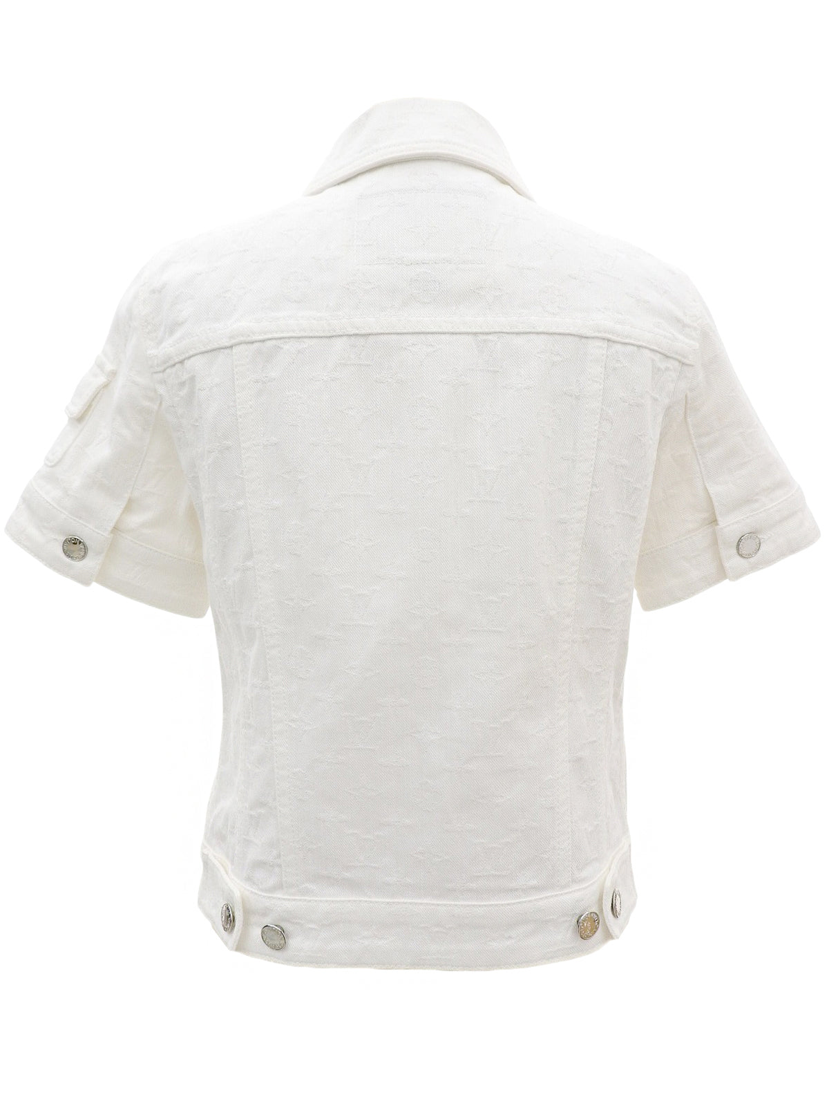 Denim Monogram Pattern Short Sleeve Jacket in White