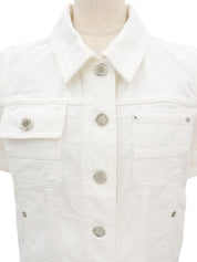 Denim Monogram Pattern Short Sleeve Jacket #36 White