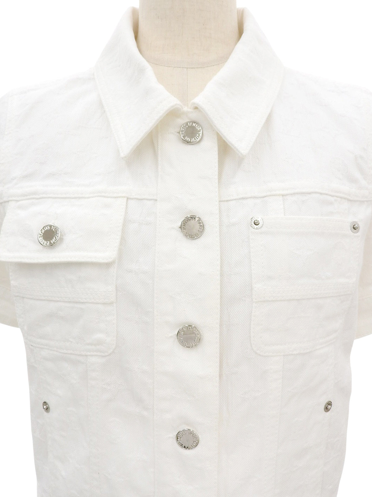 Denim Monogram Pattern Short Sleeve Jacket in White