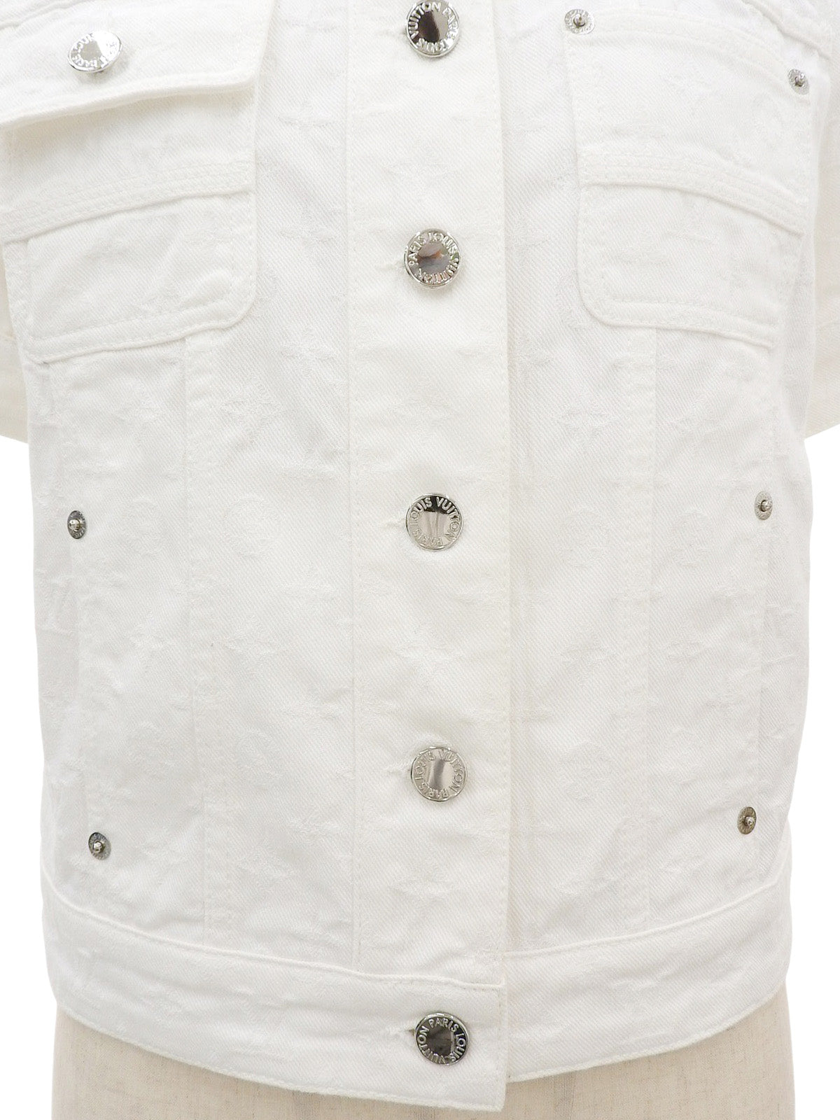 Denim Monogram Pattern Short Sleeve Jacket in White