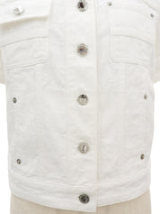 Denim Monogram Pattern Short Sleeve Jacket in White