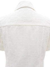 Denim Monogram Pattern Short Sleeve Jacket in White