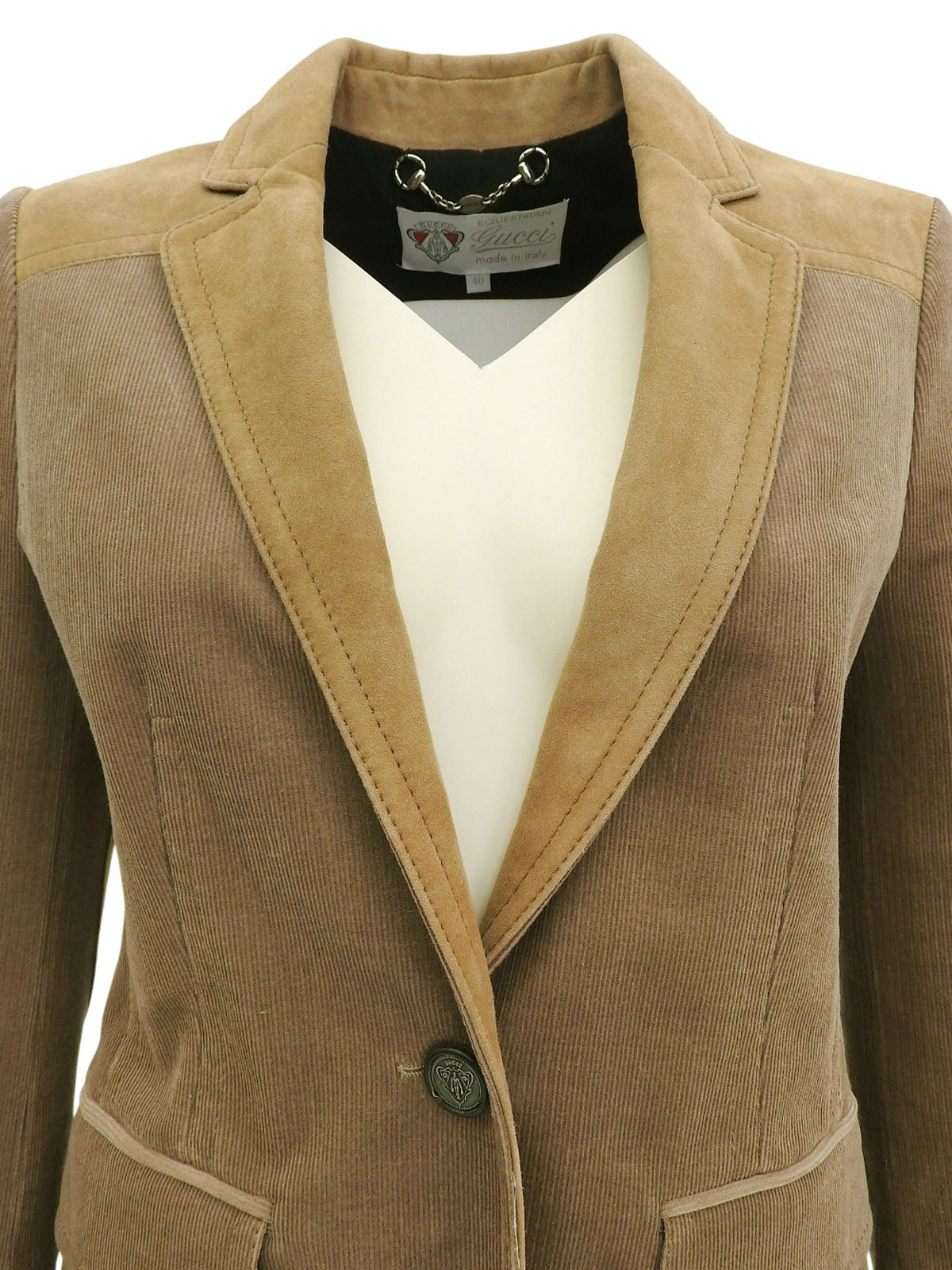 米色棉质绒面革拼接logo纽扣夹克