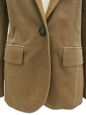 米色棉质绒面革拼接logo纽扣夹克