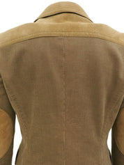 米色棉质绒面革拼接logo纽扣夹克