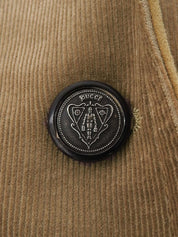 米色棉质绒面革拼接logo纽扣夹克