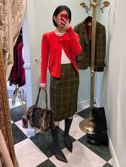 Cashmere logo button cardigan in red/gold