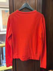 Cashmere logo button cardigan in red/gold