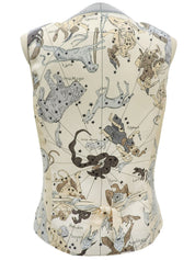Silk Multi-Motif Vest in Light Beige/Multi