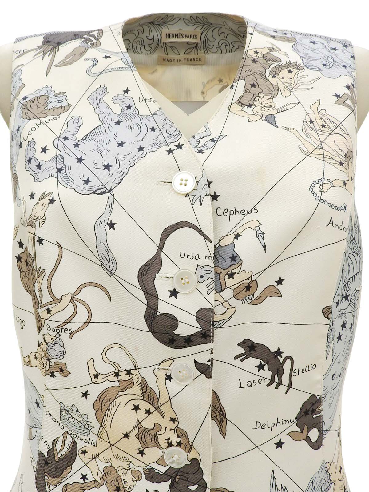 Silk Multi-Motif Vest in Light Beige/Multi