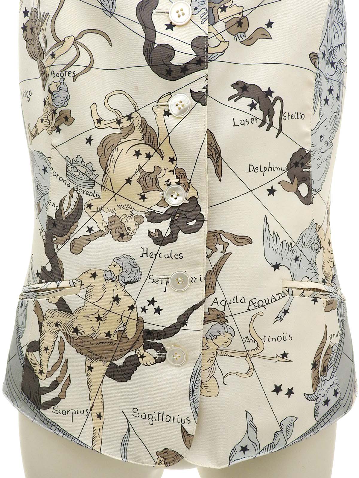 Silk Multi-Motif Vest in Light Beige/Multi