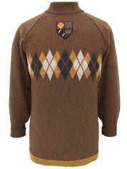 アーガイルパターンロゴワッペンニットトップス ブラウン