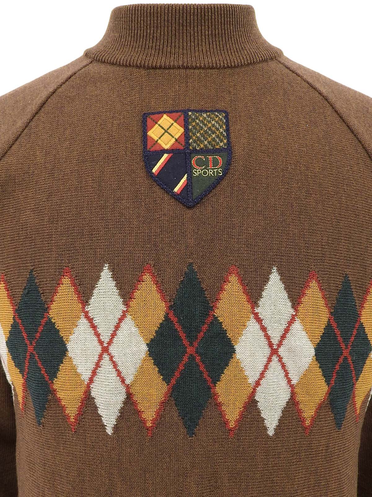 アーガイルパターンロゴワッペンニットトップス ブラウン