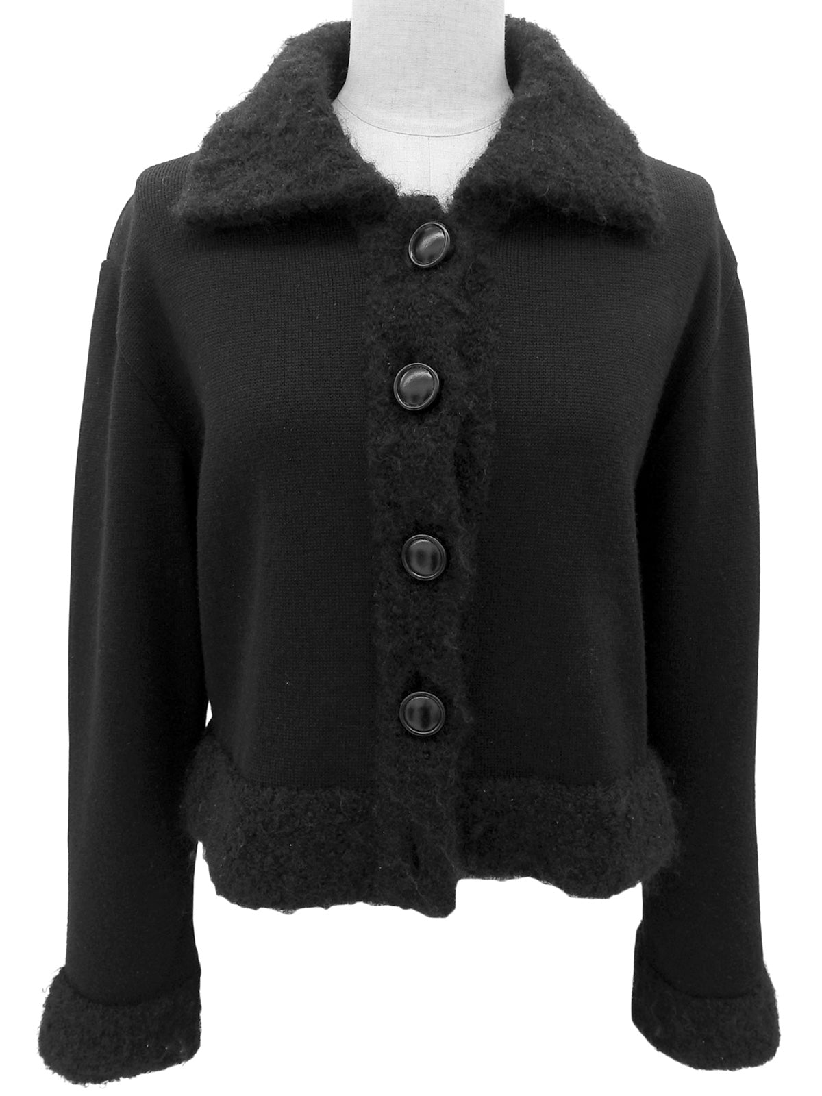 Logo Button Knitted Jacket #L Black