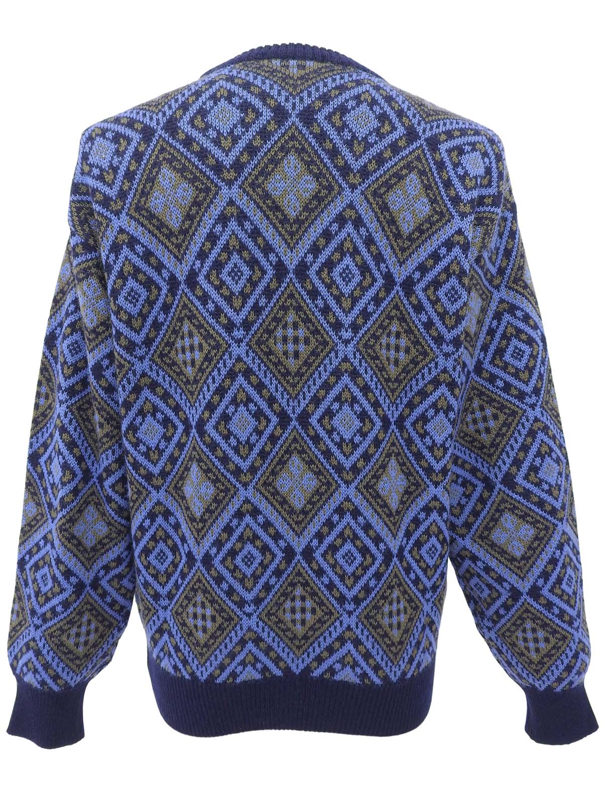 デザインパターンニットトップス ブルー