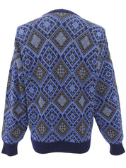 デザインパターンニットトップス ブルー