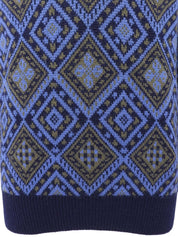 デザインパターンニットトップス ブルー