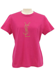 コットンロゴプリント半袖トップス フューシャピンク
