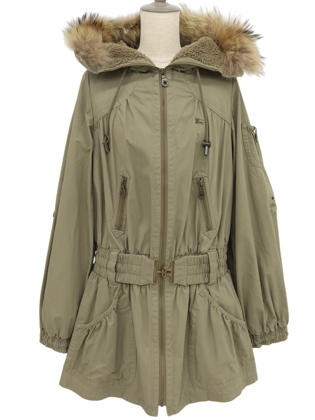 ロゴ刺繍モッズコート カーキ