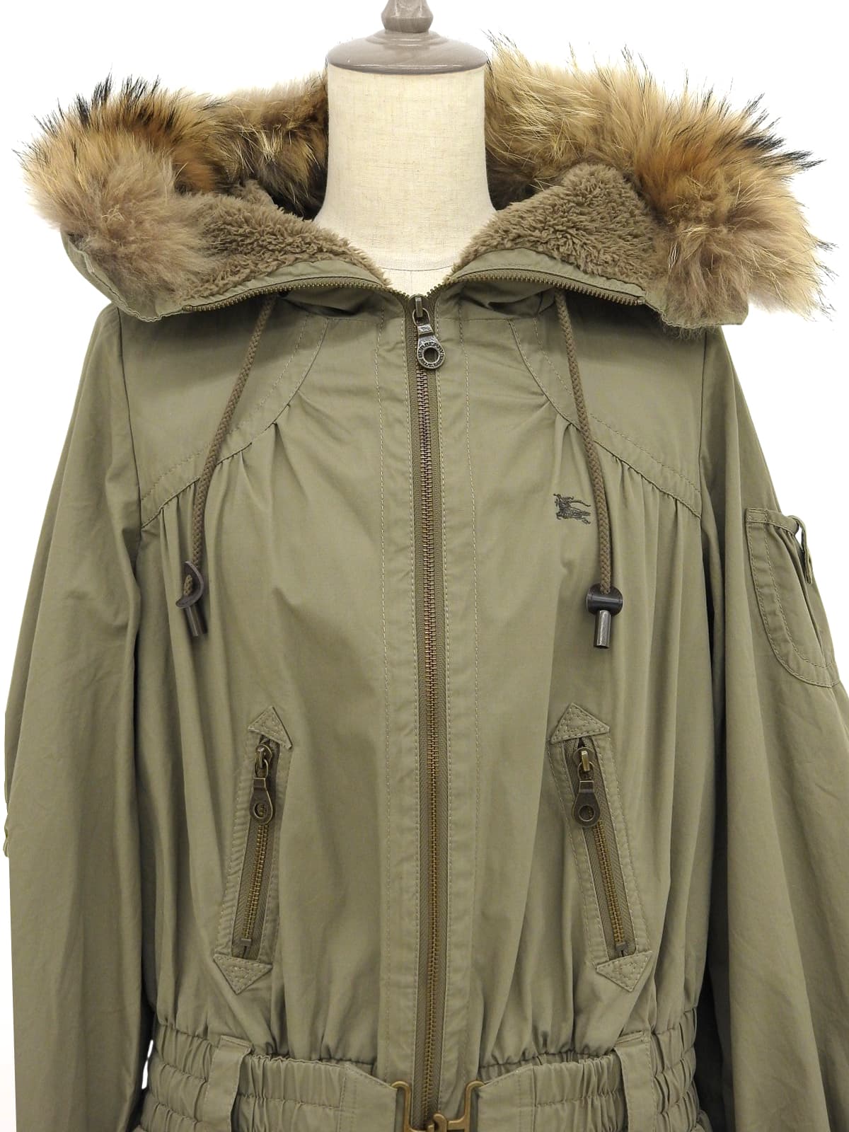 ロゴ刺繍モッズコート カーキ