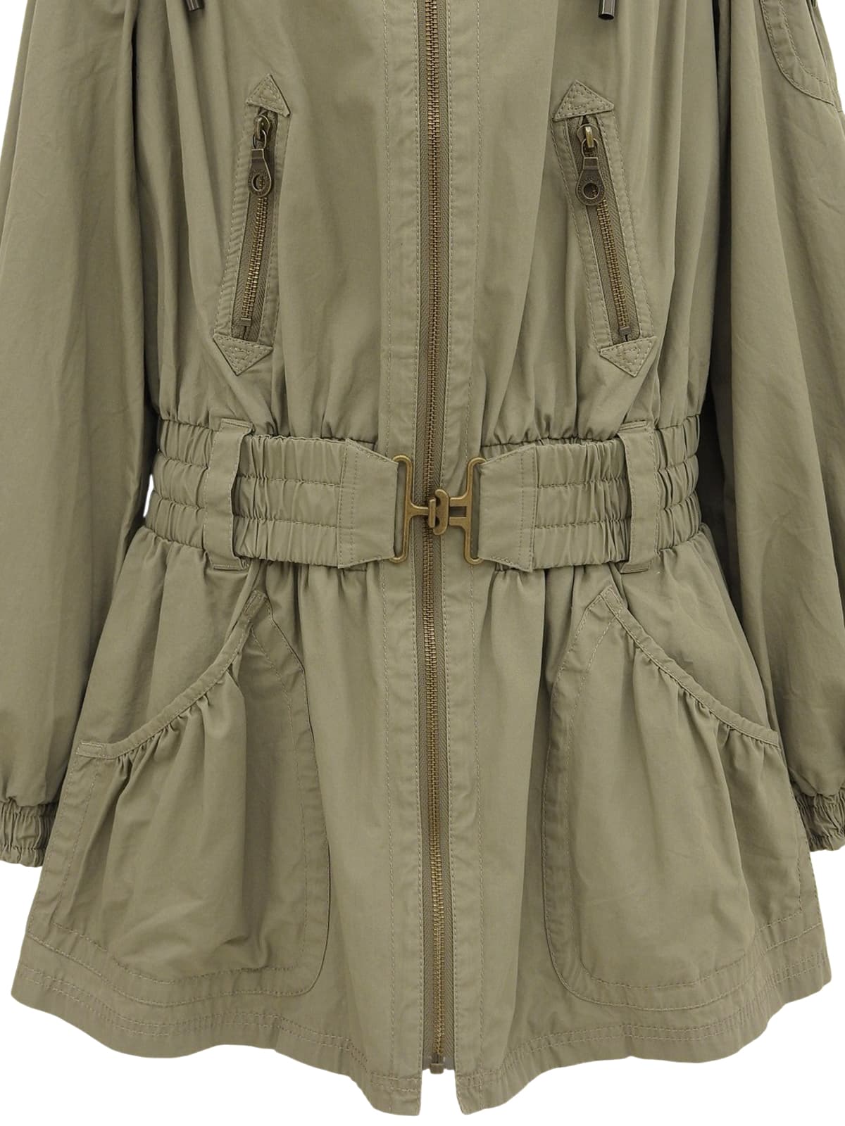 ロゴ刺繍モッズコート カーキ