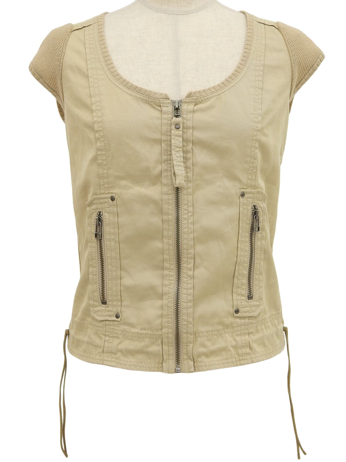 ニットコンビジップアップフレンチスリーブトップス ベージュ