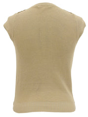 ニットコンビジップアップフレンチスリーブトップス ベージュ