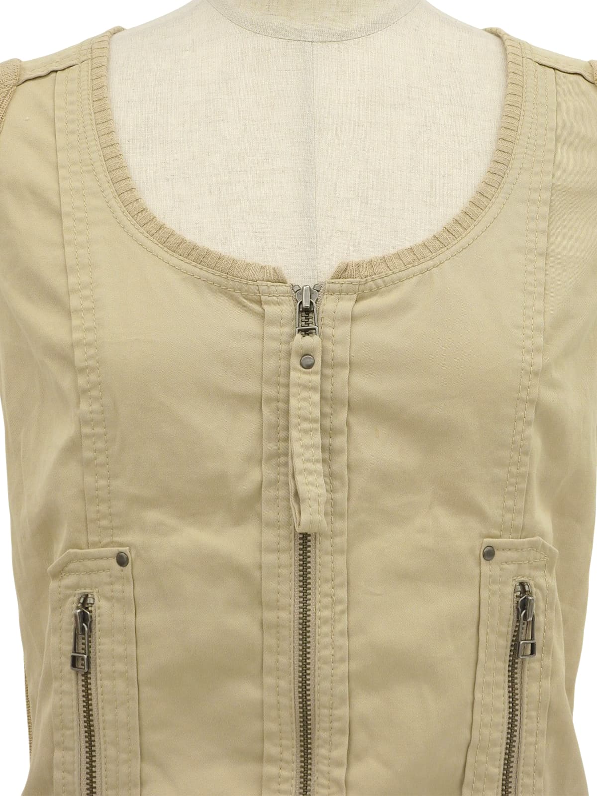 ニットコンビジップアップフレンチスリーブトップス ベージュ