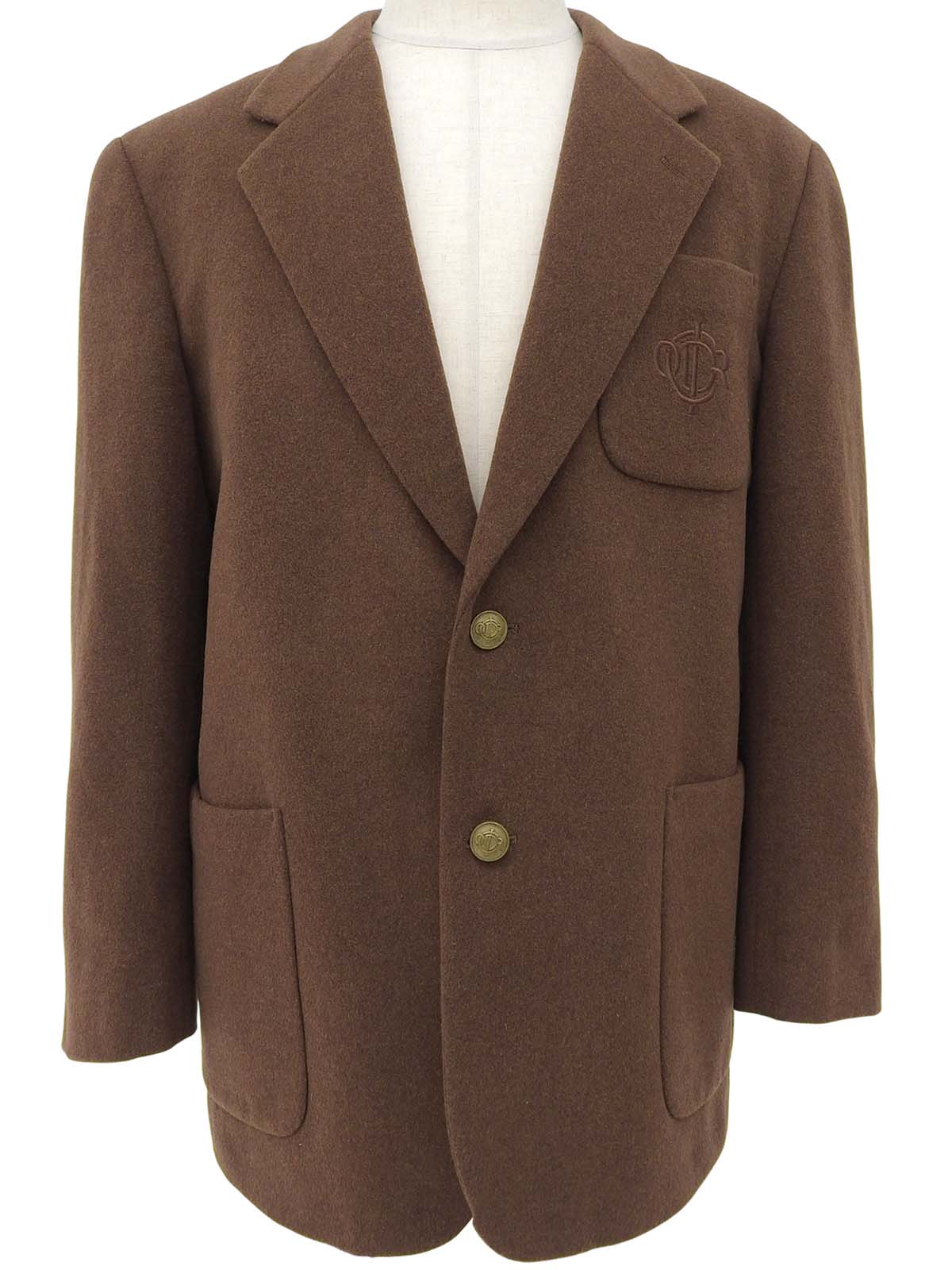 Emblem logo embroidered tailored jacket in brown