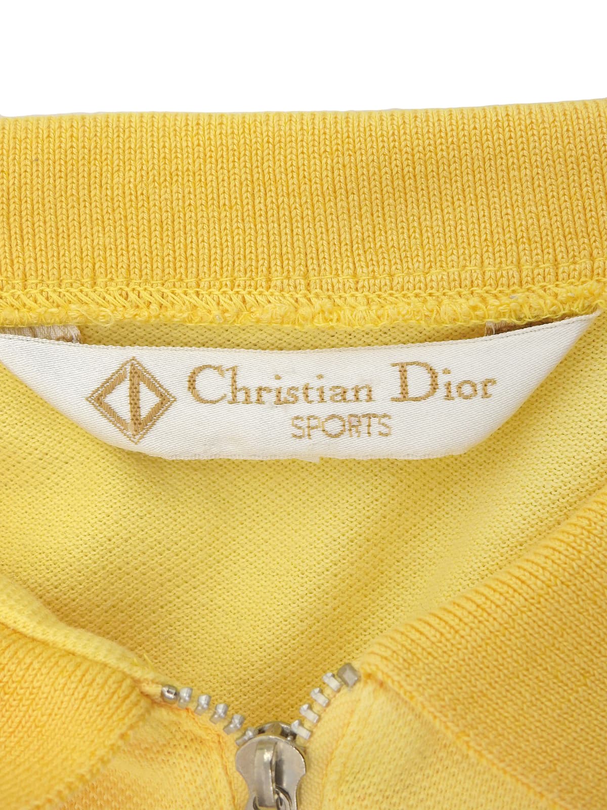 ロゴ刺繍ジップアップ半袖ポロシャツ イエロー