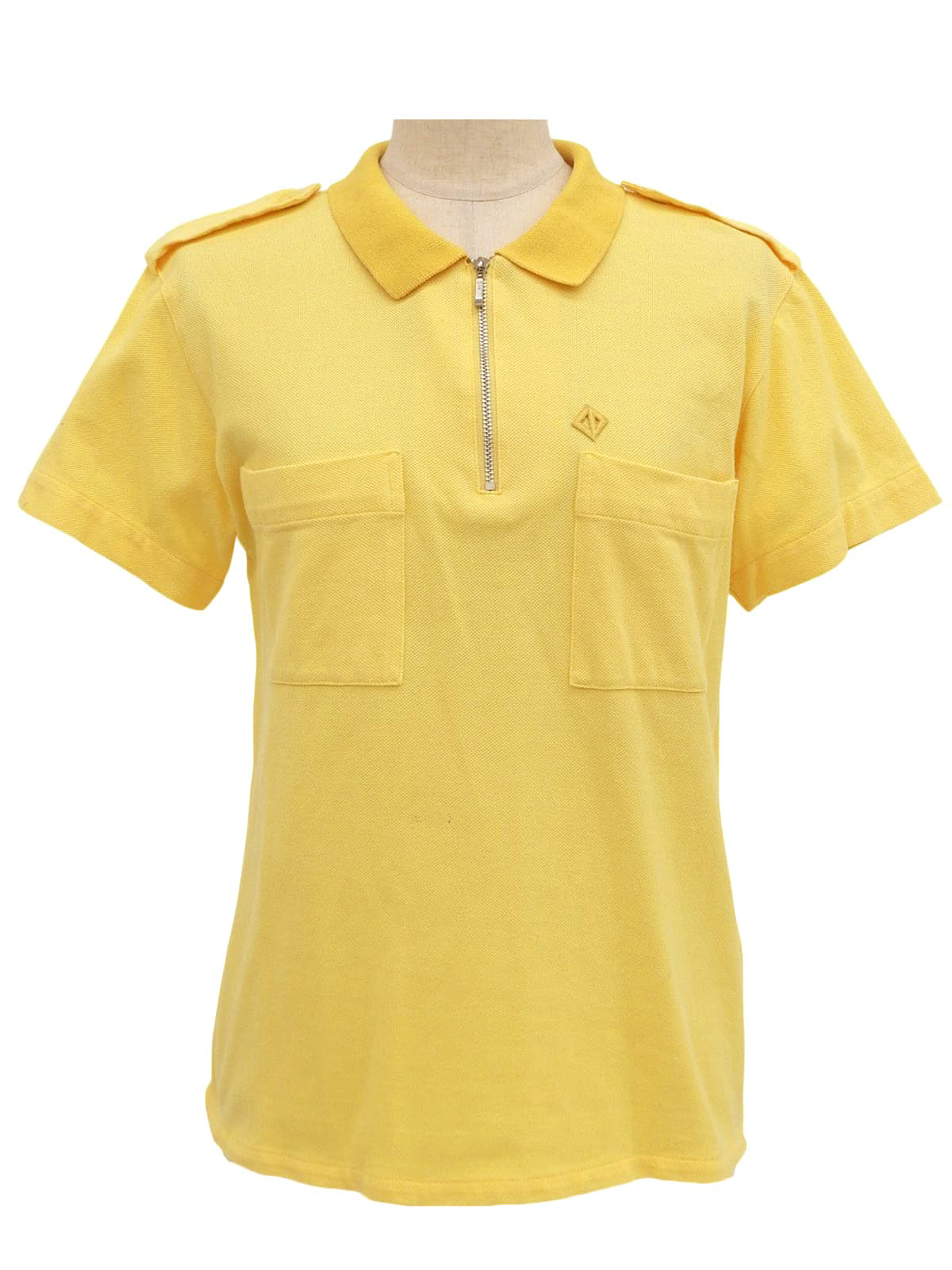 ロゴ刺繍ジップアップ半袖ポロシャツ イエロー