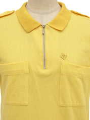 ロゴ刺繍ジップアップ半袖ポロシャツ イエロー